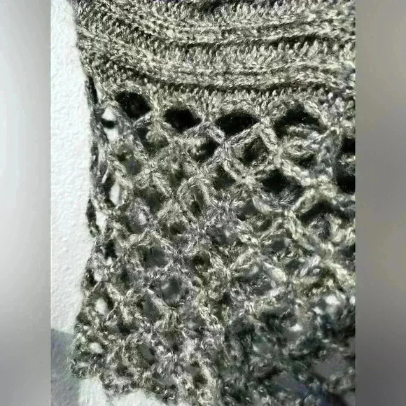 Hendi Asymmetrical Open Knit Hem Tunic Sweater Cold Shoulder Tie Size M/L Taupe - Picture 8 of 13